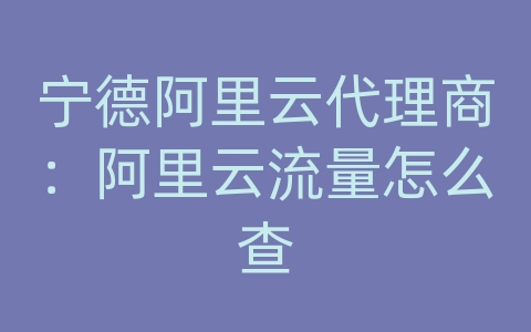 宁德阿里云代理商：阿里云流量怎么查