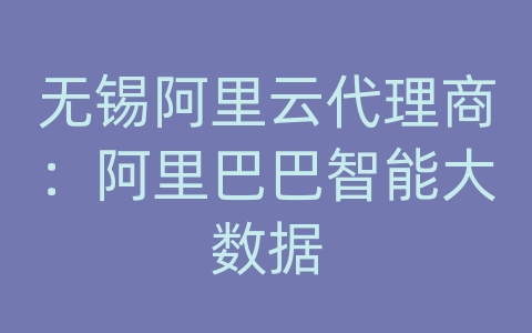 无锡阿里云代理商：阿里巴巴智能大数据