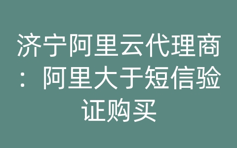 济宁阿里云代理商：阿里大于短信验证购买