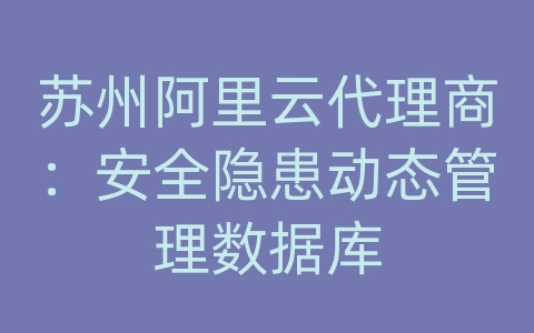 苏州阿里云代理商：安全隐患动态管理数据库