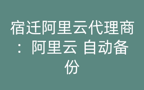 宿迁阿里云代理商：阿里云 自动备份