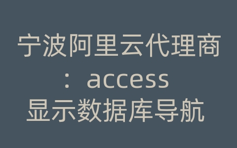 宁波阿里云代理商：access 显示数据库导航 vba