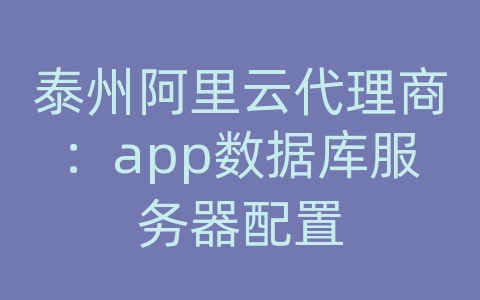 泰州阿里云代理商：app数据库服务器配置