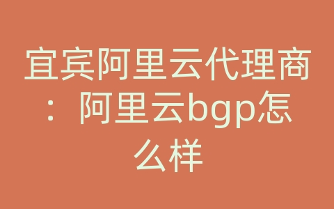 宜宾阿里云代理商：阿里云bgp怎么样