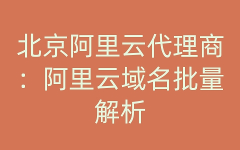 北京阿里云代理商：阿里云域名批量解析