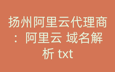 扬州阿里云代理商：阿里云 域名解析 txt