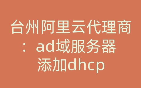 台州阿里云代理商：ad域服务器 添加dhcp