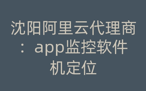 沈阳阿里云代理商：app监控软件机定位