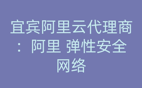 宜宾阿里云代理商：阿里 弹性安全网络