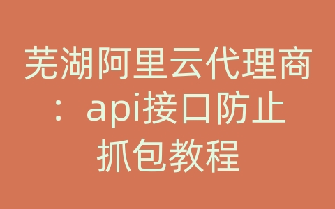 芜湖阿里云代理商：api接口防止抓包教程