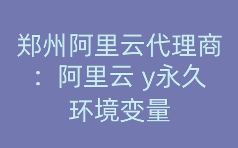 郑州阿里云代理商：阿里云 y永久环境变量