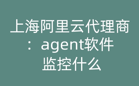 上海阿里云代理商：agent软件 监控什么