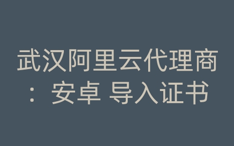 武汉阿里云代理商：安卓 导入证书