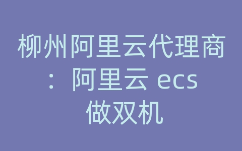 柳州阿里云代理商：阿里云 ecs 做双机