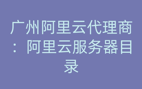 广州阿里云代理商：阿里云服务器目录