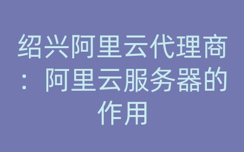 绍兴阿里云代理商：阿里云服务器的作用