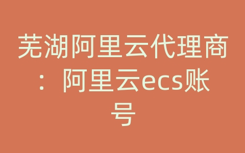 芜湖阿里云代理商：阿里云ecs账号