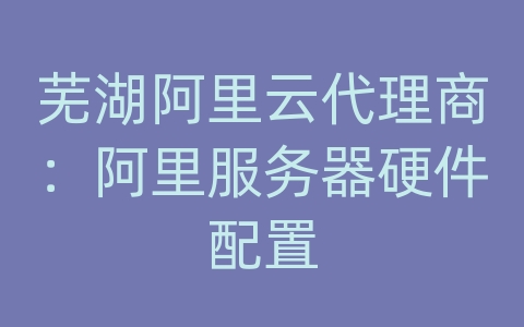 芜湖阿里云代理商：阿里服务器硬件配置