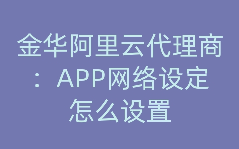 金华阿里云代理商：APP网络设定怎么设置