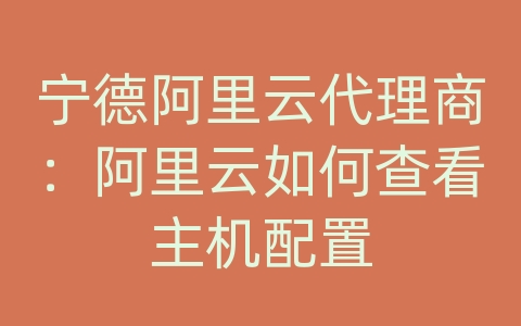 宁德阿里云代理商：阿里云如何查看主机配置