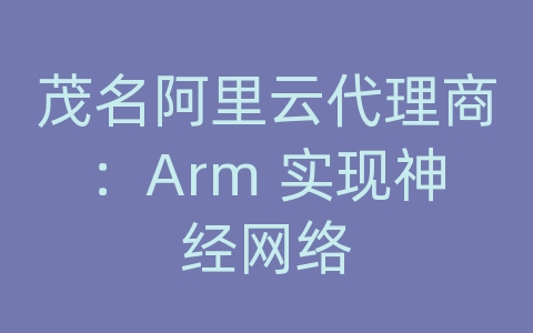 茂名阿里云代理商：Arm 实现神经网络