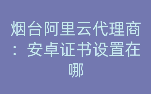 烟台阿里云代理商：安卓证书设置在哪