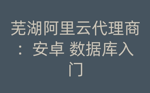 芜湖阿里云代理商：安卓 数据库入门