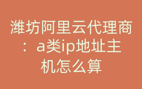 潍坊阿里云代理商：a类ip地址主机怎么算