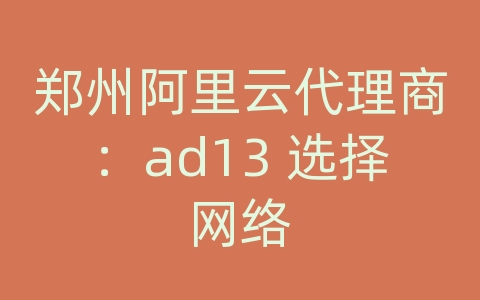 郑州阿里云代理商：ad13 选择网络