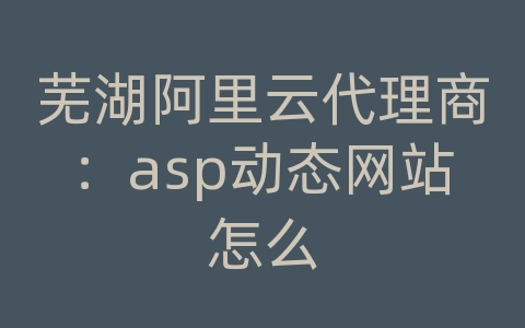 芜湖阿里云代理商：asp动态网站怎么