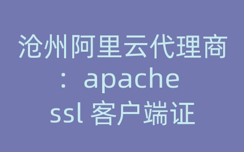 沧州阿里云代理商：apache ssl 客户端证书