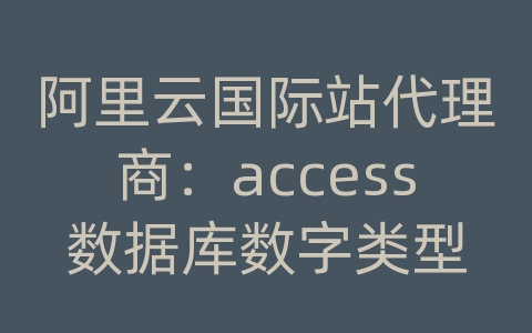 阿里云国际站代理商：access数据库数字类型