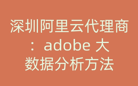 深圳阿里云代理商：adobe 大数据分析方法