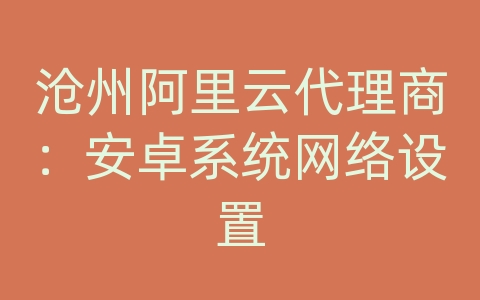 沧州阿里云代理商：安卓系统网络设置