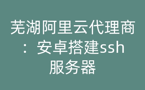 芜湖阿里云代理商：安卓搭建ssh服务器