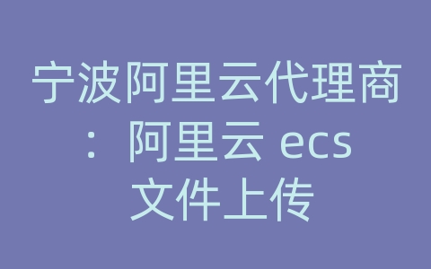 宁波阿里云代理商：阿里云 ecs 文件上传