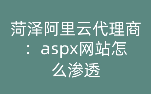 菏泽阿里云代理商：aspx网站怎么渗透