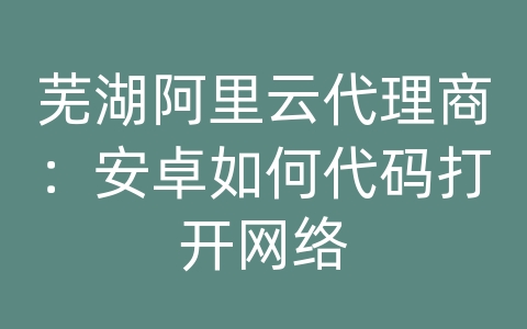 芜湖阿里云代理商：安卓如何代码打开网络