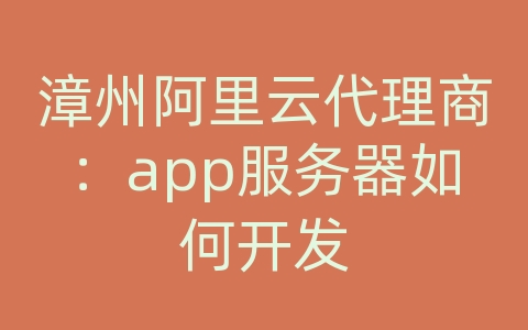 漳州阿里云代理商：app服务器如何开发