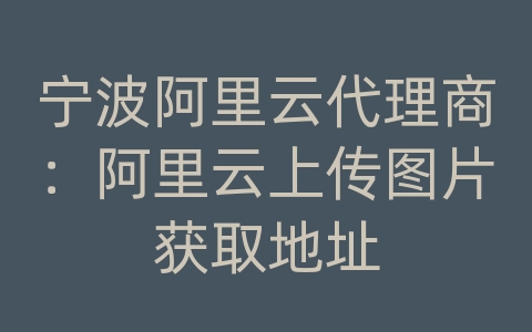 宁波阿里云代理商：阿里云上传图片获取地址