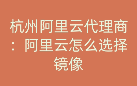 杭州阿里云代理商：阿里云怎么选择镜像