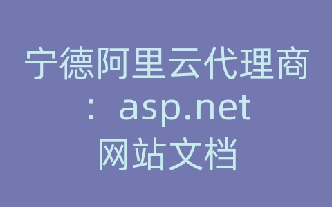 宁德阿里云代理商：asp.net网站文档