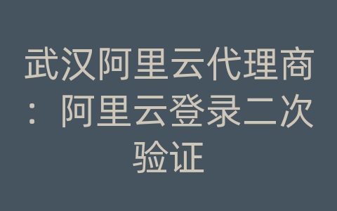 武汉阿里云代理商：阿里云登录二次验证