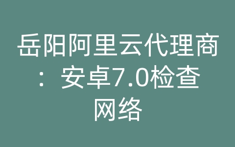 岳阳阿里云代理商：安卓7.0检查网络