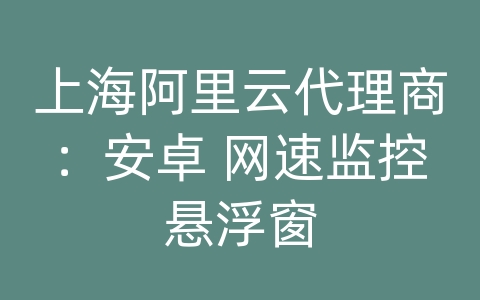 上海阿里云代理商：安卓 网速监控悬浮窗