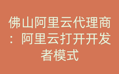 佛山阿里云代理商：阿里云打开开发者模式