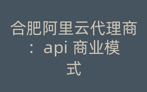 合肥阿里云代理商：api 商业模式