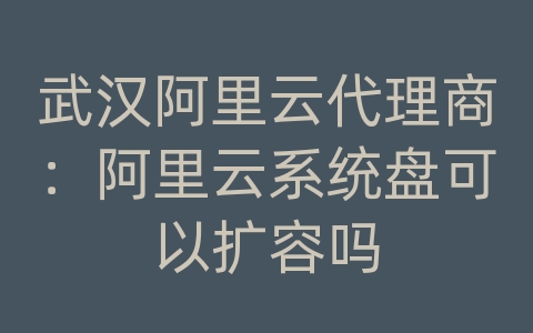 武汉阿里云代理商：阿里云系统盘可以扩容吗