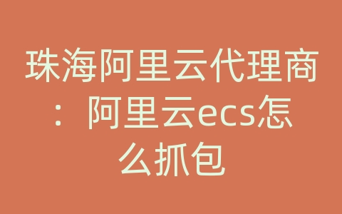 珠海阿里云代理商：阿里云ecs怎么抓包